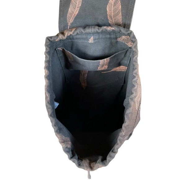 BAGGU  Black/Brown Feathers 100% Recycled Cotton Canvas Drawstring Backpack - Picture 7 of 10